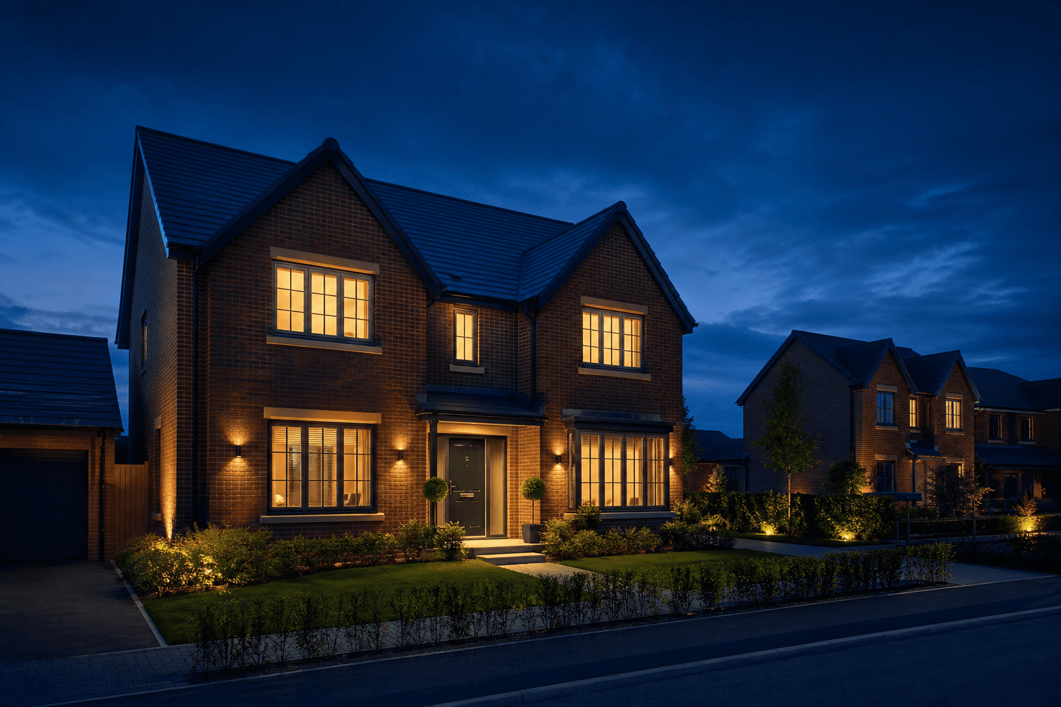 Secure, well-maintained rental home at dusk